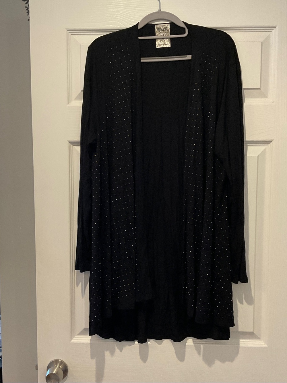 Dressy Black Open-Front Cardigan Sweater with Embellishment